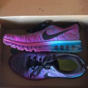 Magenta/blue Nike Flyknit Max Shoes